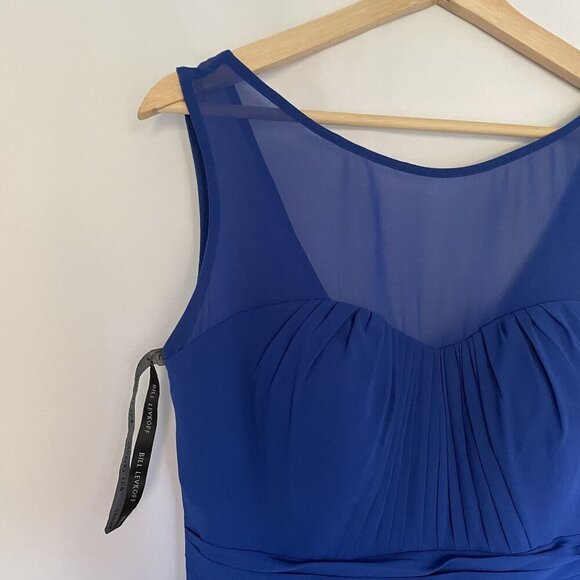 Bill Levkoff size 10 Elegant Blue Sleeveless Chiffon Dress With Ruched Bodice - Picture 2 of 10